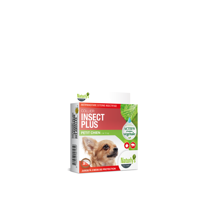 Collier Insect Plus anti tiques et puces pour Chien (long. 38cm ou 75cm) Naturlys